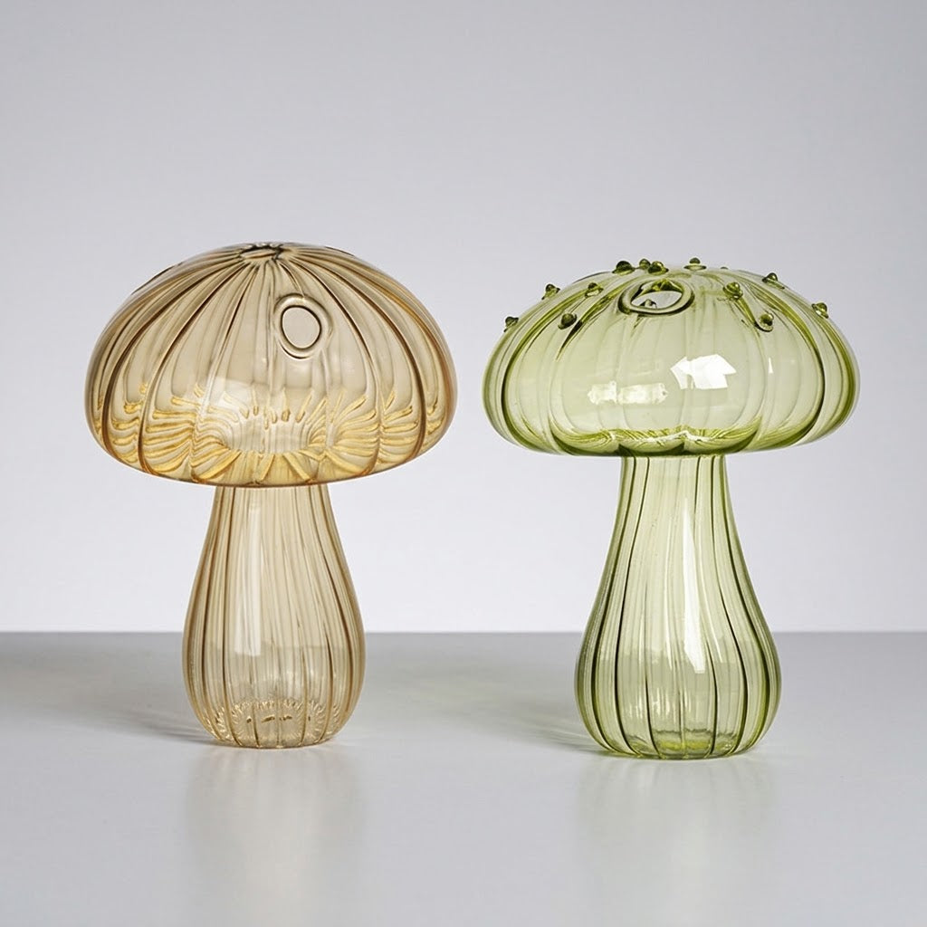 Mushroom Glass Propagation Vases, Set of 2 – Mix and Match 8 Colors, Glass Bud Vases for Cuttings and Small Flowers