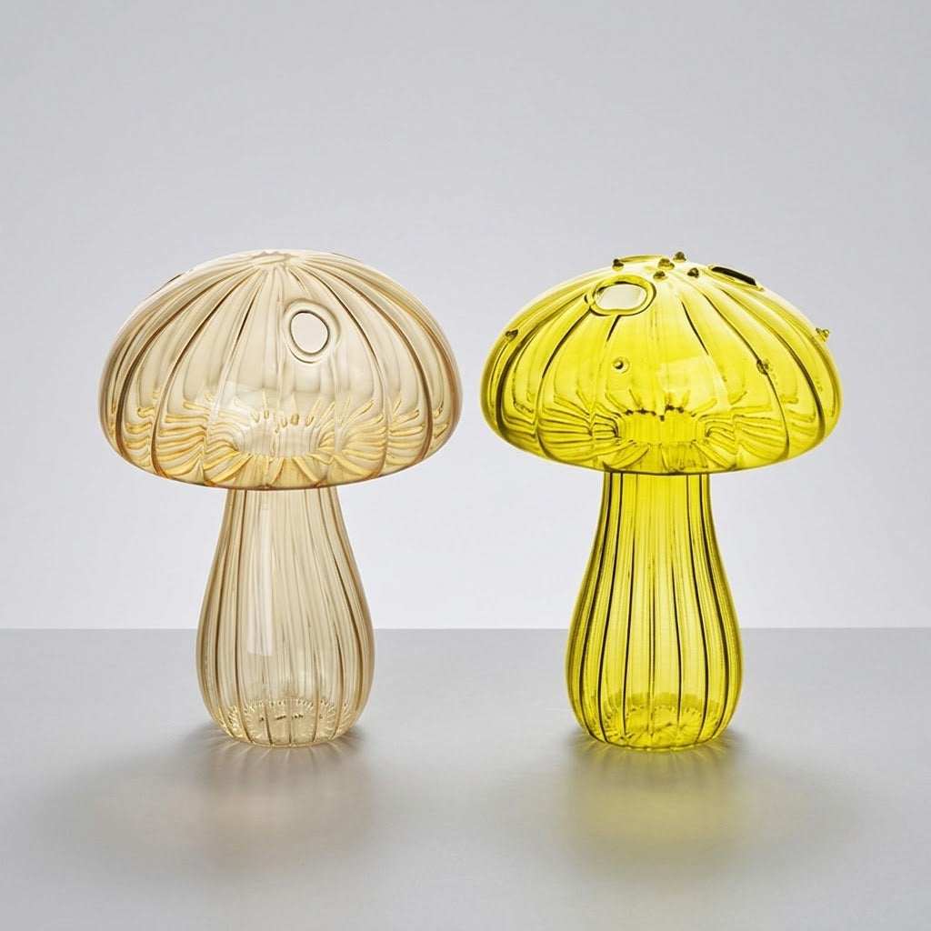 Mushroom Glass Propagation Vases, Set of 2 – Mix and Match 8 Colors, Glass Bud Vases for Cuttings and Small Flowers