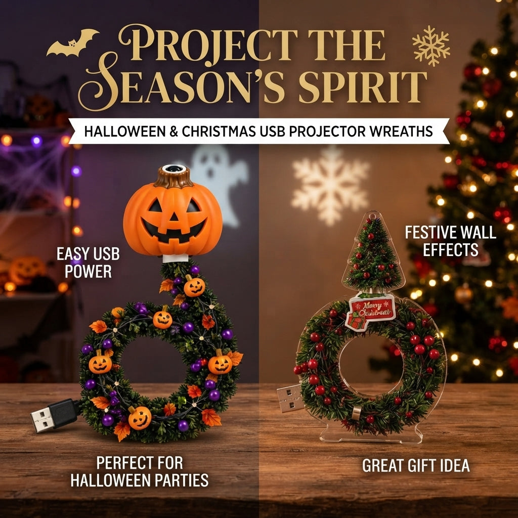USB Projector Wreath – Halloween & Christmas Light Decoration