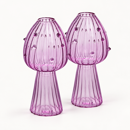 Mushroom Glass Propagation Vases, Set of 2 – Mix and Match 8 Colors, Glass Bud Vases for Cuttings and Small Flowers