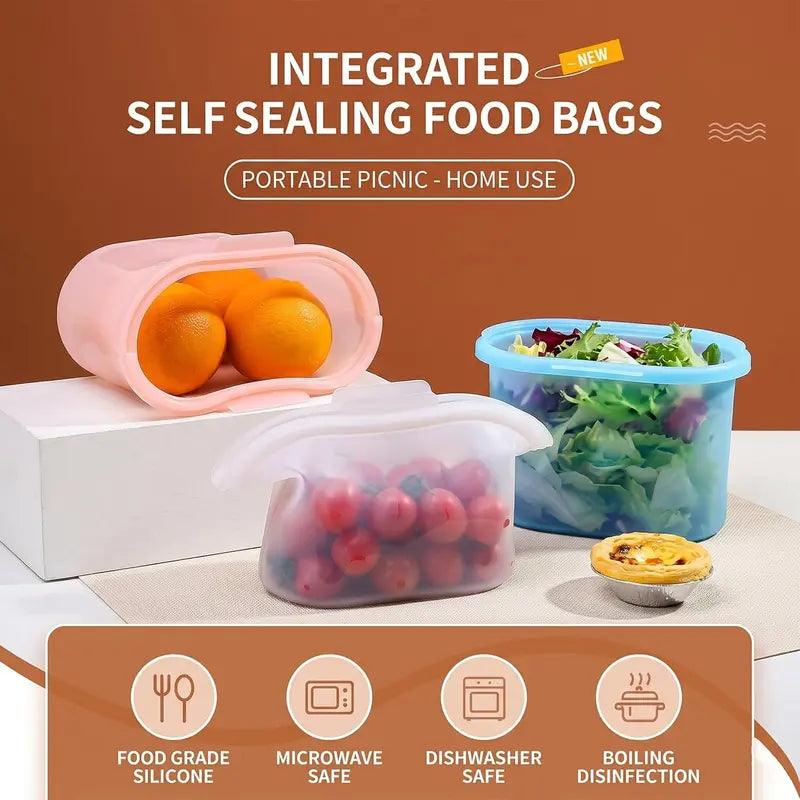 ✨ Kitchen Must-Have:🥑 Silicone Food Storage Bags - Keep Food Fresh Longer, Leak-Proof & Reusable