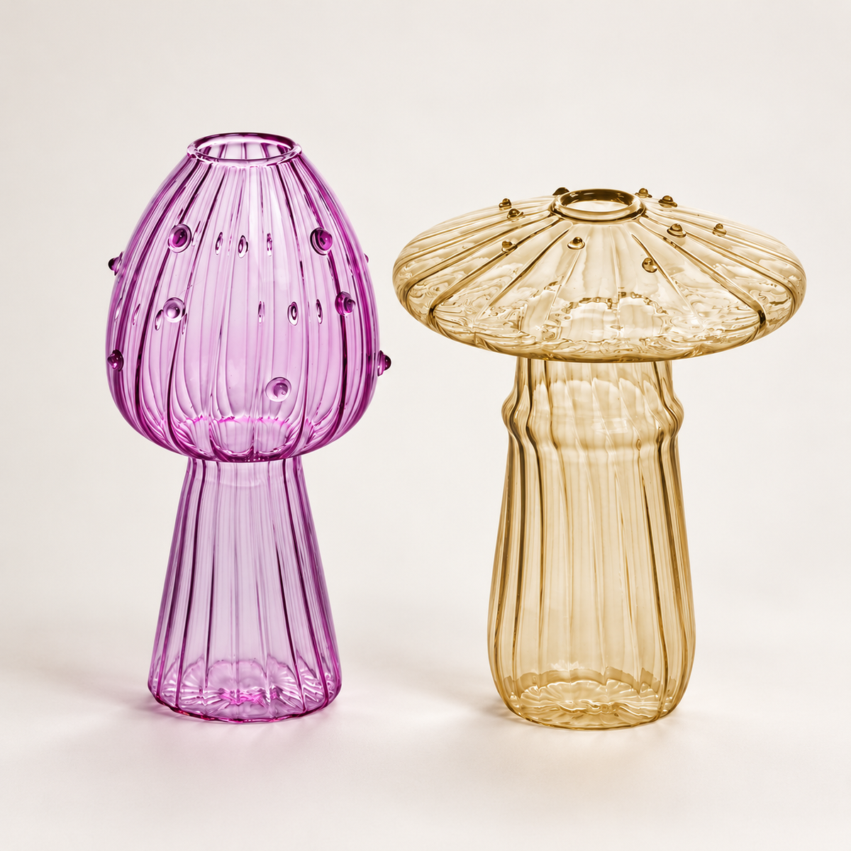Mushroom Glass Propagation Vases, Set of 2 – Mix and Match 8 Colors, Glass Bud Vases for Cuttings and Small Flowers