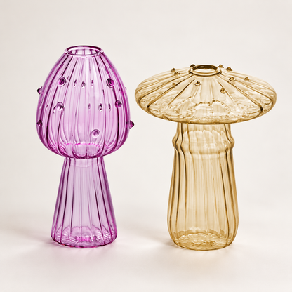 Mushroom Glass Propagation Vases, Set of 2 – Mix and Match 8 Colors, Glass Bud Vases for Cuttings and Small Flowers