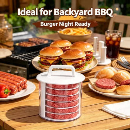 Multifunctional Manual Hamburger Patty Maker, Stackable Non-Stick Burger Press Mold with Layered Storage Design, Freezer Safe Burger Patty Storage Container with 4pcs Gaskets, Home Kitchen BBQ Cooking Tool