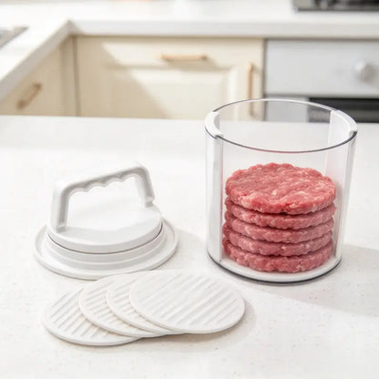 Multifunctional Manual Hamburger Patty Maker, Stackable Non-Stick Burger Press Mold with Layered Storage Design, Freezer Safe Burger Patty Storage Container with 4pcs Gaskets, Home Kitchen BBQ Cooking Tool