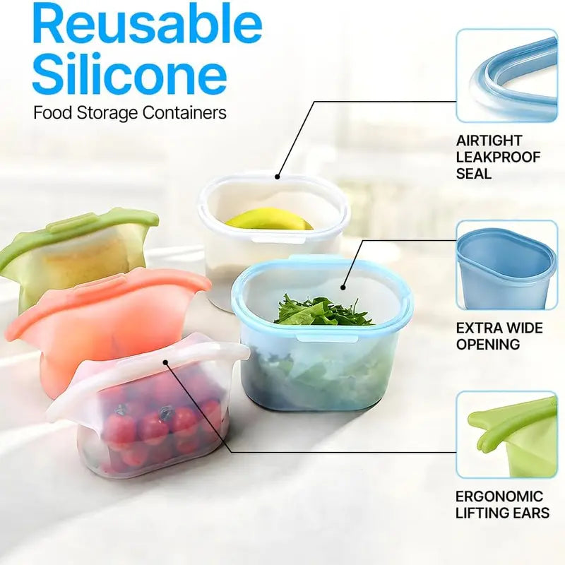 ✨ Kitchen Must-Have:🥑 Silicone Food Storage Bags - Keep Food Fresh Longer, Leak-Proof & Reusable