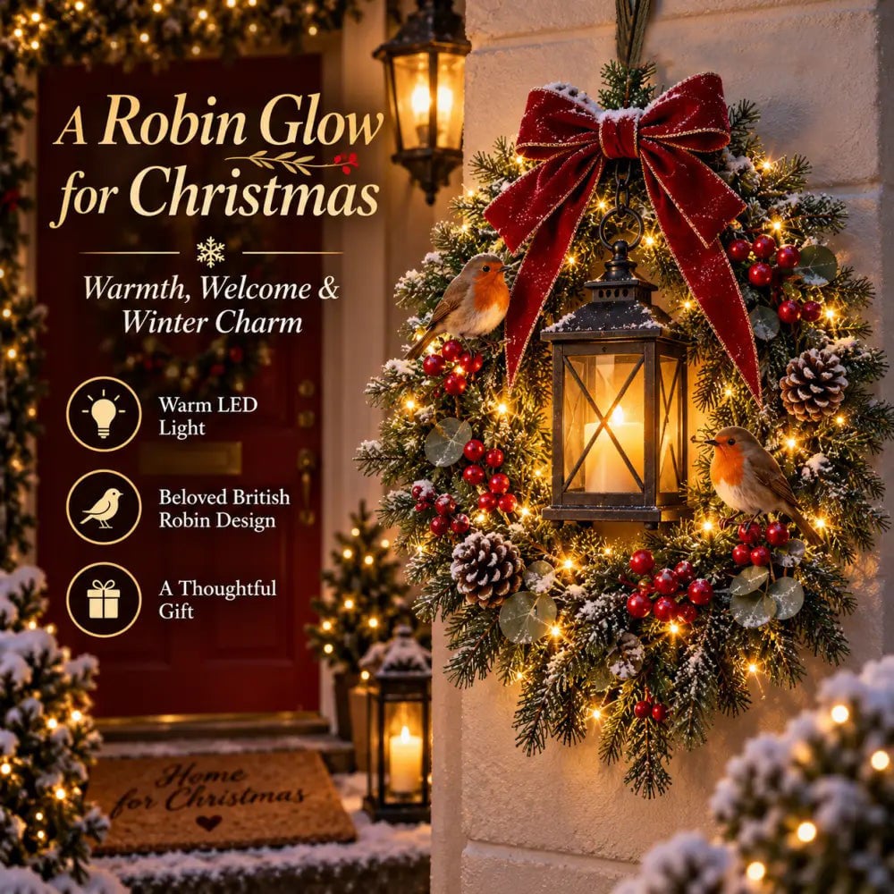 ✨Last Day 49% OFF✨🐦 A Robin Glow – Lighted Robin Christmas Wreath🐦