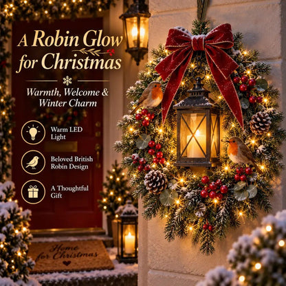 ✨Last Day 49% OFF✨🐦 A Robin Glow – Lighted Robin Christmas Wreath🐦