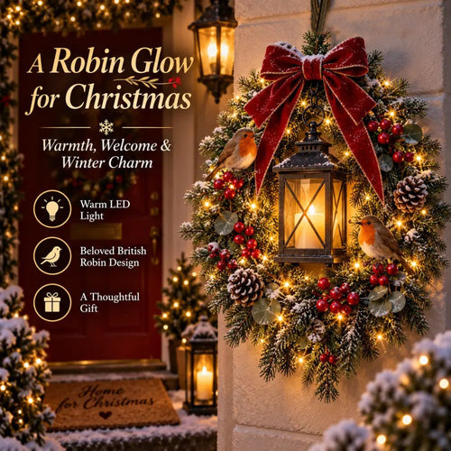 ✨Last Day 49% OFF✨🐦 A Robin Glow – Lighted Robin Christmas Wreath🐦