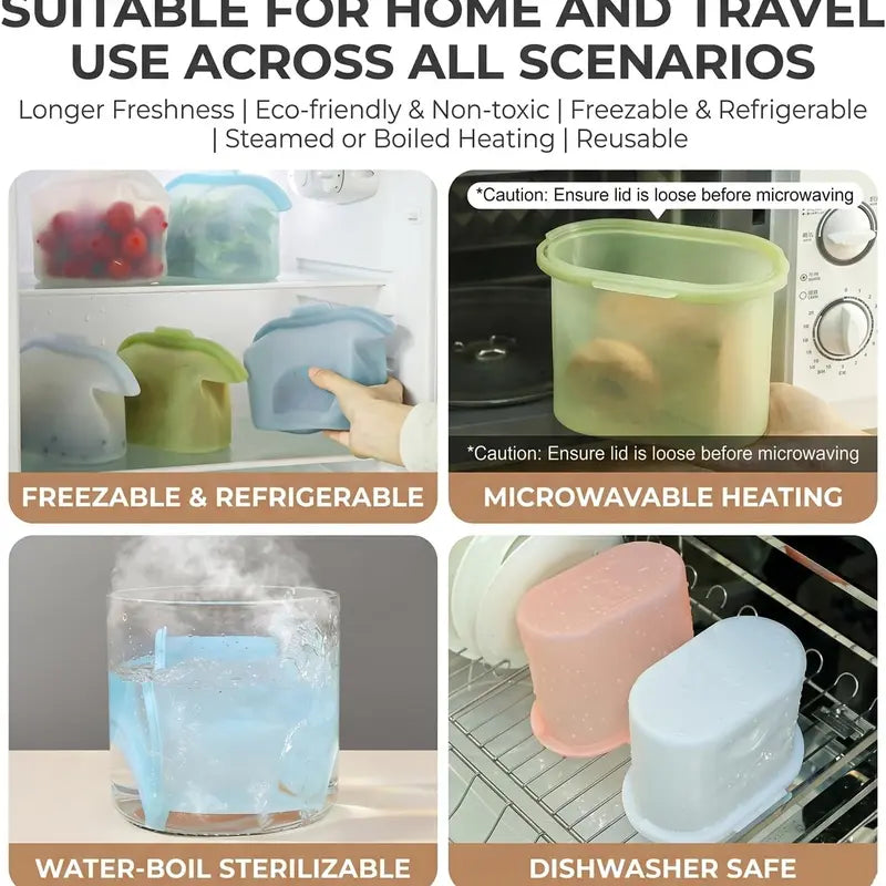 ✨ Kitchen Must-Have:🥑 Silicone Food Storage Bags - Keep Food Fresh Longer, Leak-Proof & Reusable