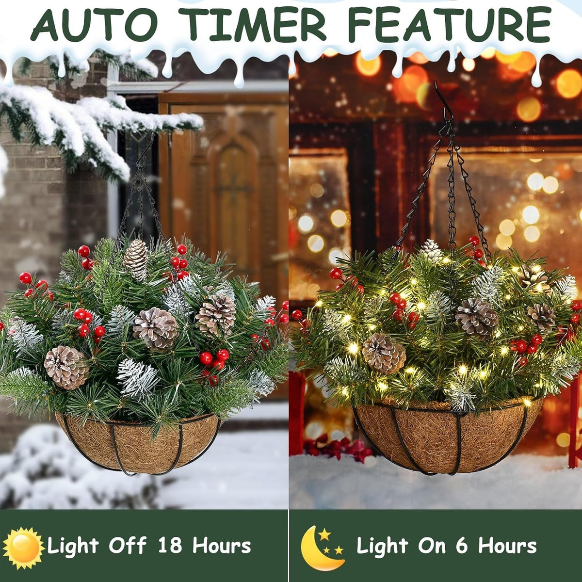 🎄LAST DAY — 60% OFF! 🪴Christmas Hot Sale —🔥Pre-Lit Artificial Christmas Hanging Basket
