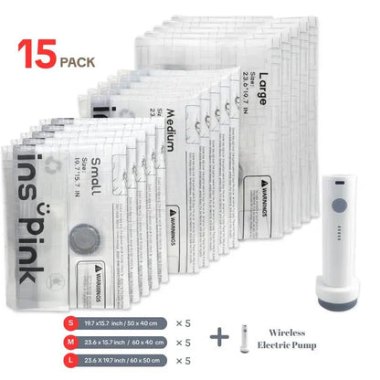 Travel Vacuum Compression Storage Bags with USB Rechargeable Electric Pump Ultra Compact Lightweight Space Savers for Clothing & Travel Essentials Zipper Pouches Outdoor Packing System Hand Organizer Holiday Variety Pack